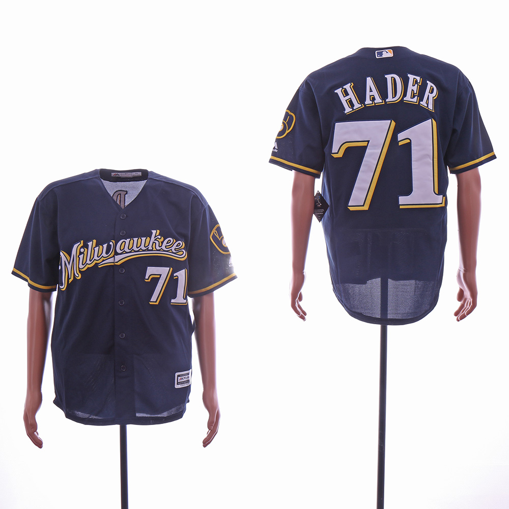 Men Milwaukee Brewers 71 Hader Blue MLB Jerseys